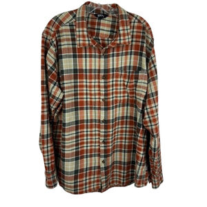 Eddie Bauer Button Up Shirt Mens XXL Orange Plaid Flannel Long Sleeve Casual